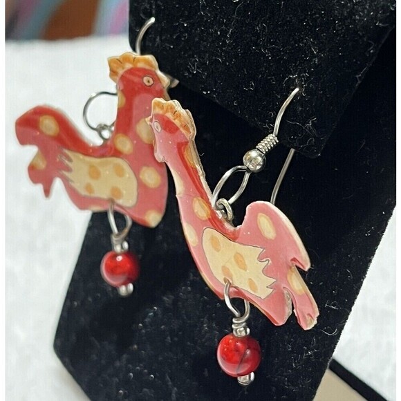Roaster Earrings Free P&P Resin Pet Novelty Country Boho Farmhouse - Picture 3 of 7